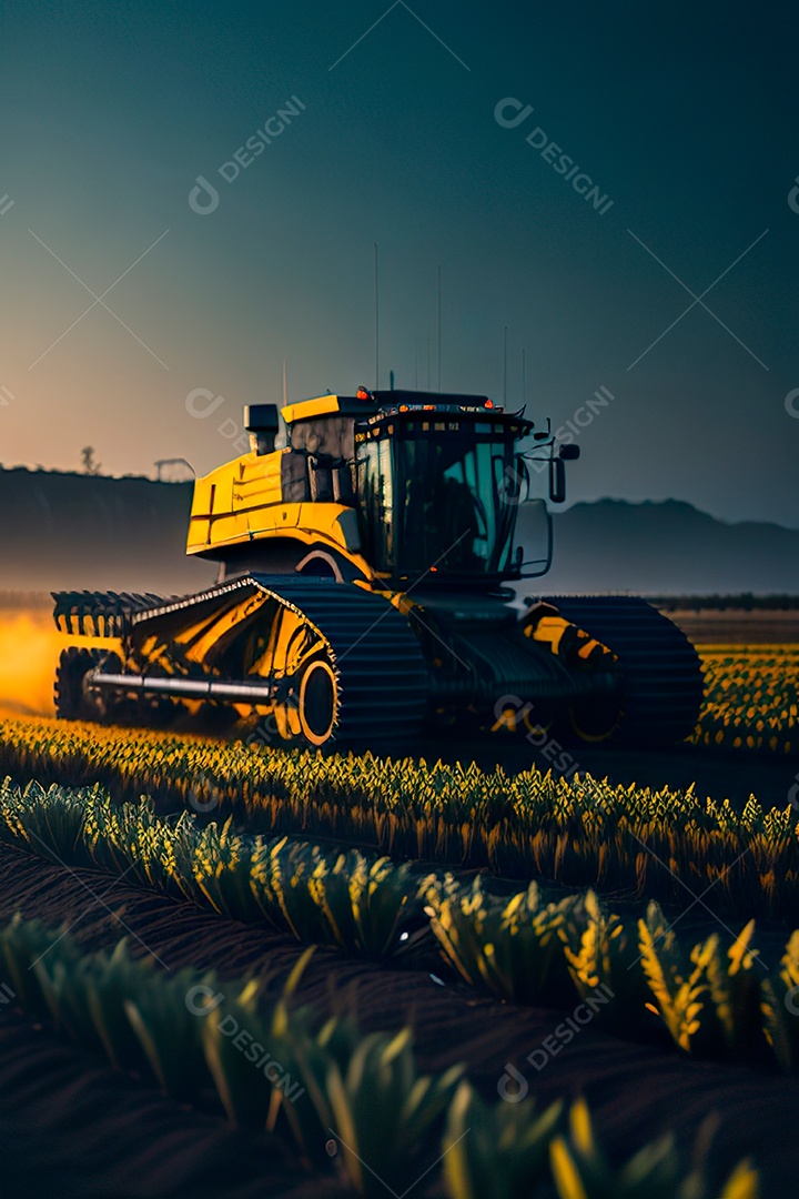 Colheitadeira colheita no campo.