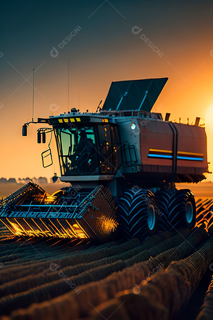 Colheitadeira colheita no campo.
