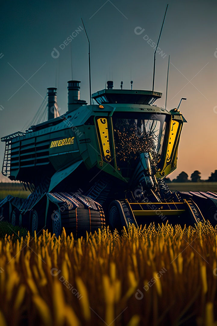 Colheitadeira colheita no campo.