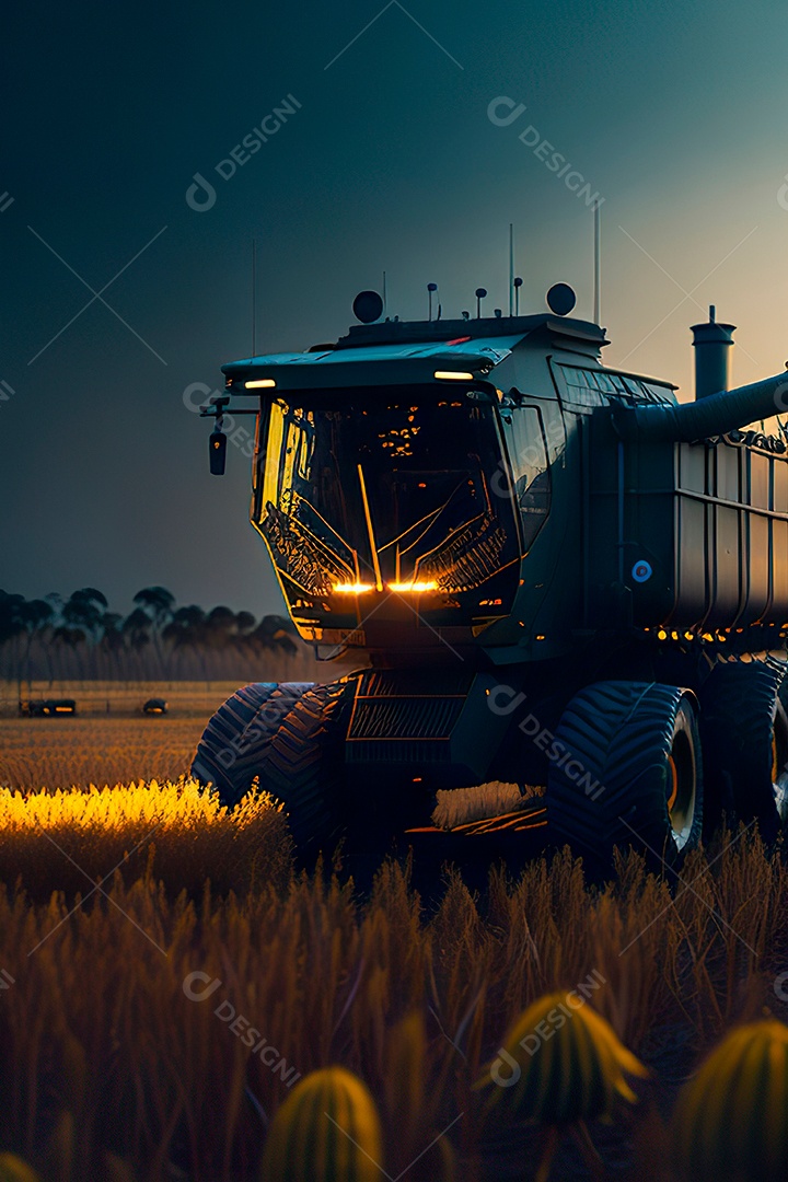 Colheitadeira colheita no campo.