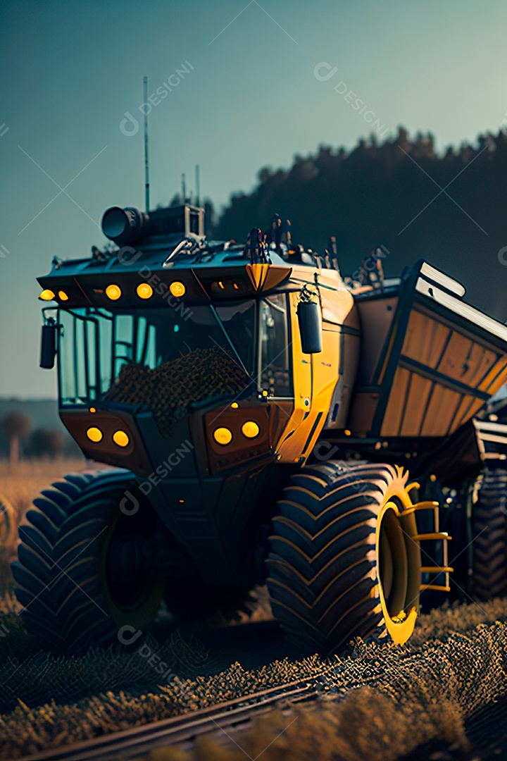 Colheitadeira colheita no campo.