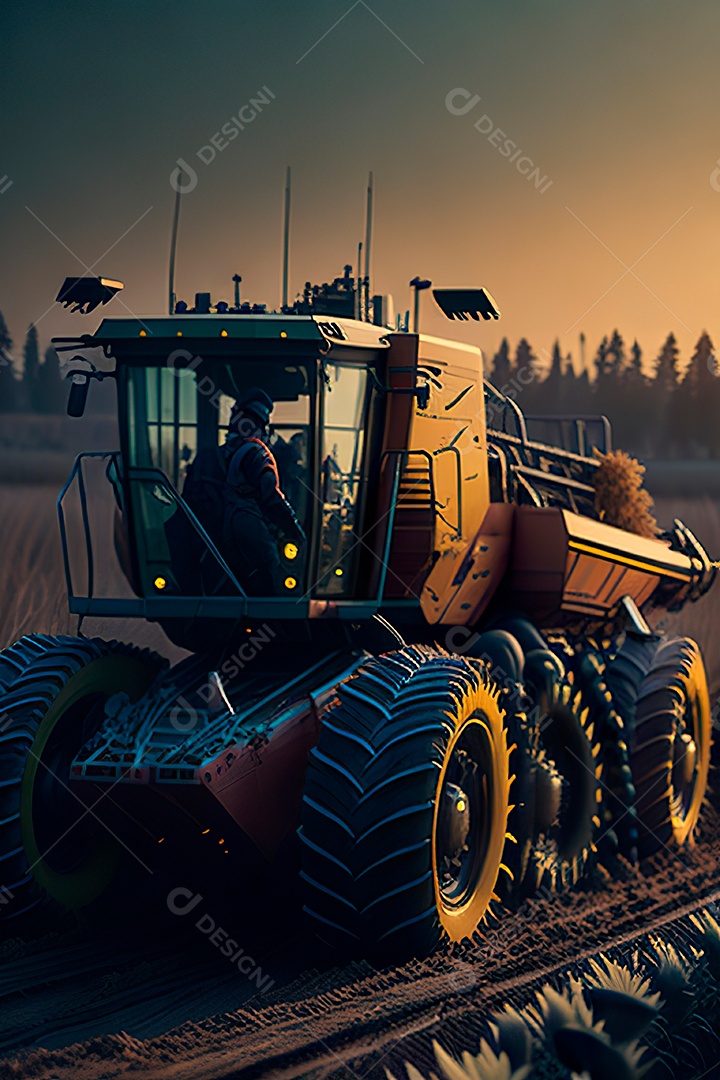 Colheitadeira colheita no campo.