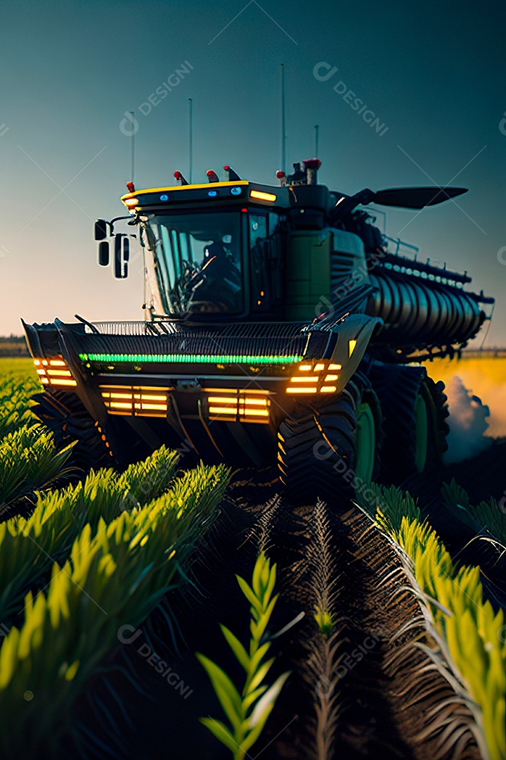 Colheitadeira colheita no campo.