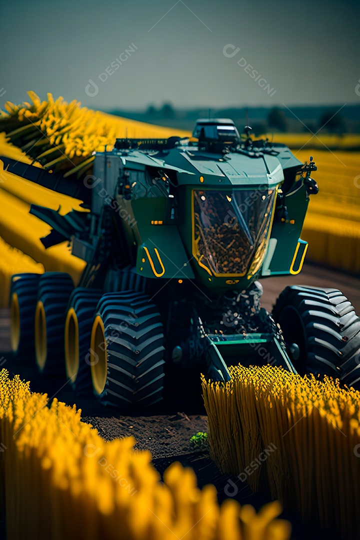 Colheitadeira colheita no campo.