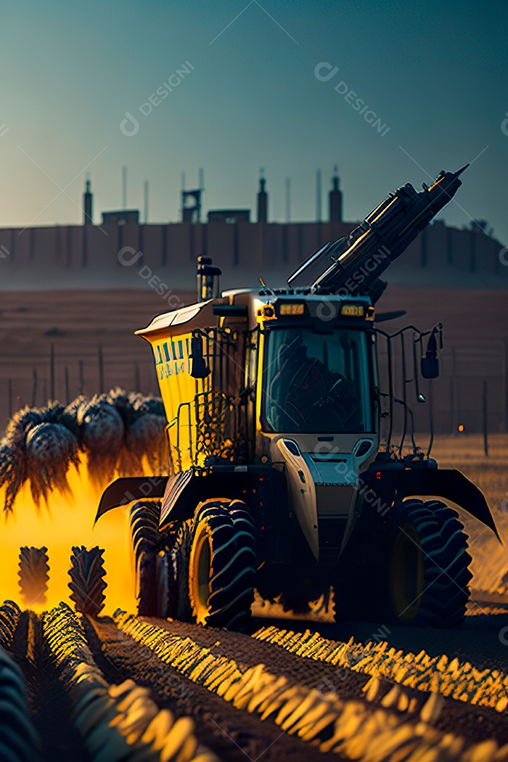 Colheitadeira colheita no campo.