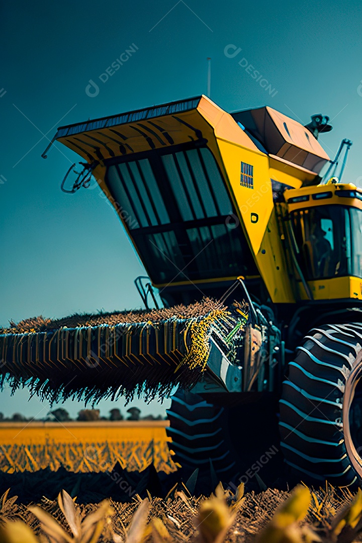 Colheitadeira colheita no campo.