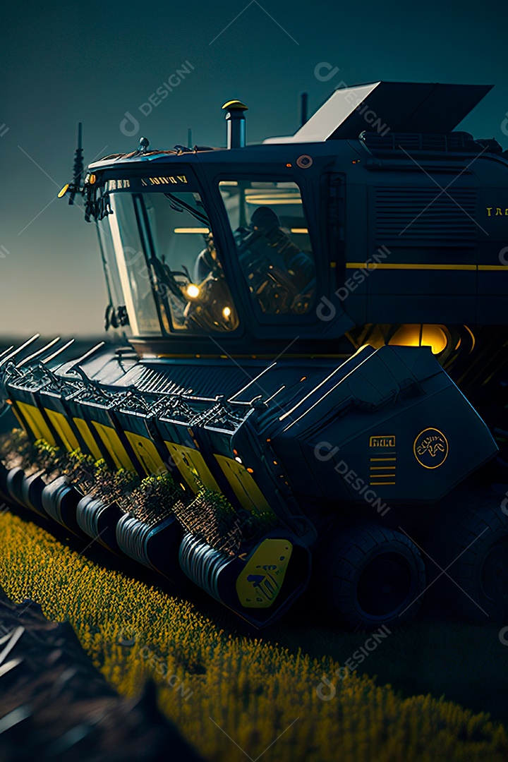 Colheitadeira colheita no campo.