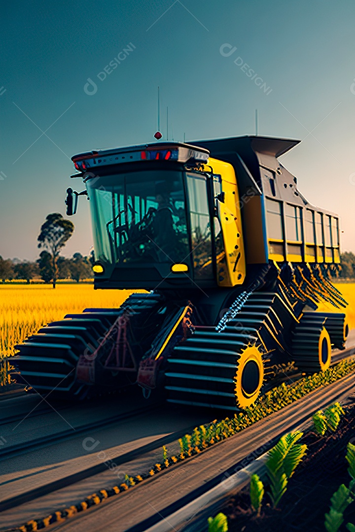 Colheitadeira colheita no campo.