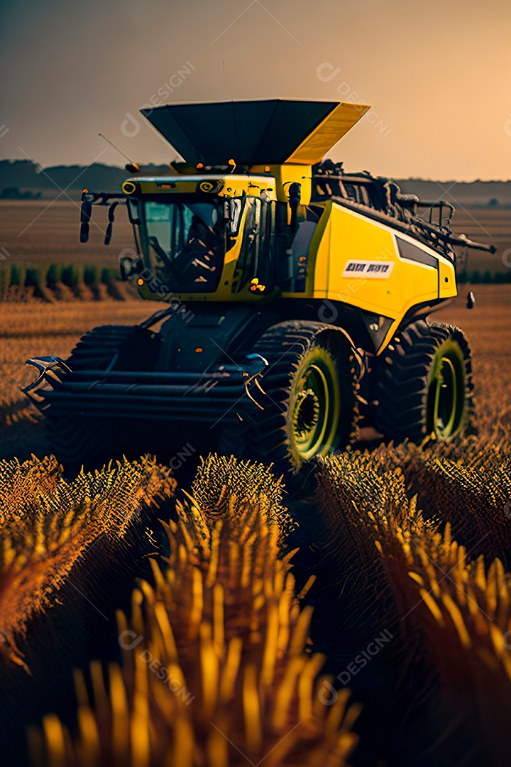 Colheitadeira colheita no campo.