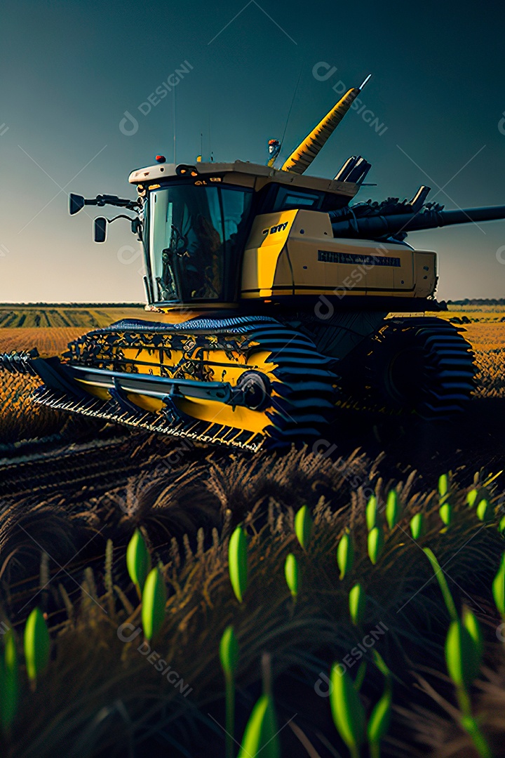 Colheitadeira colheita no campo.