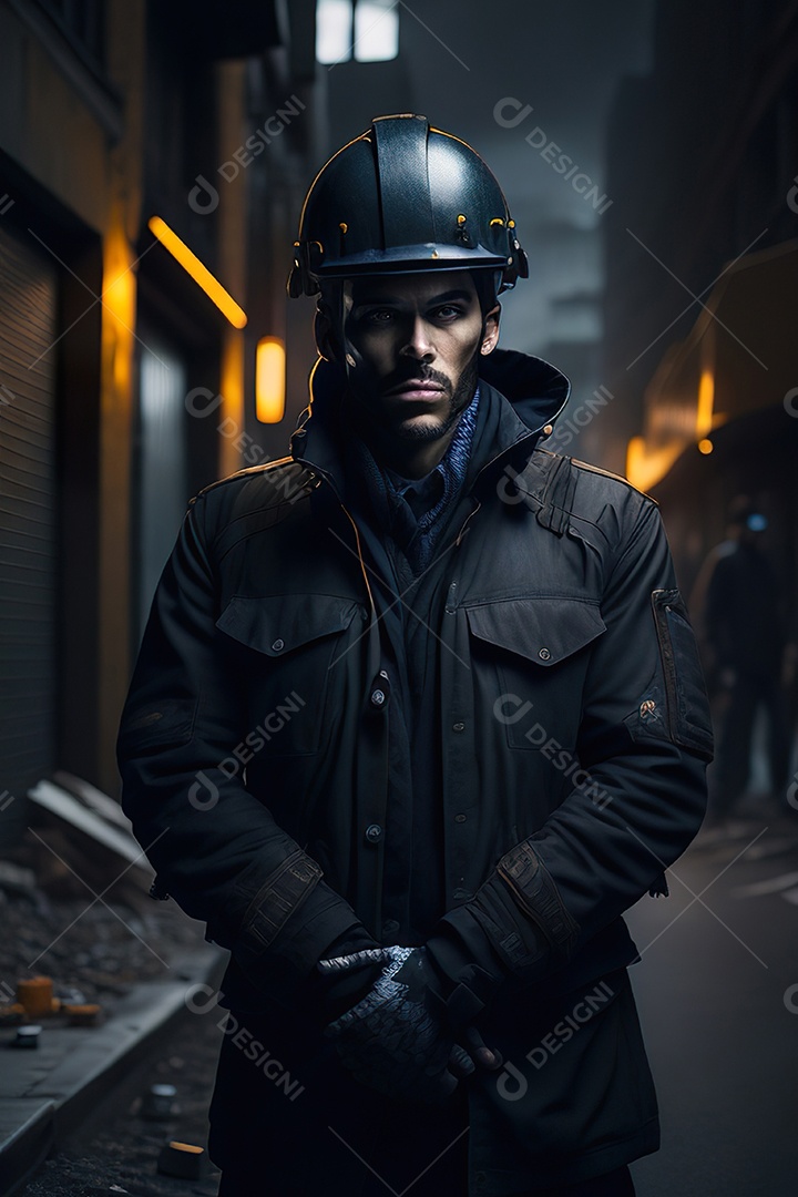 Homem trabalhador em uma cidade.