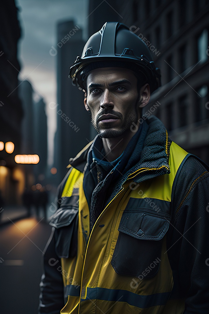 Homem trabalhador em uma cidade.