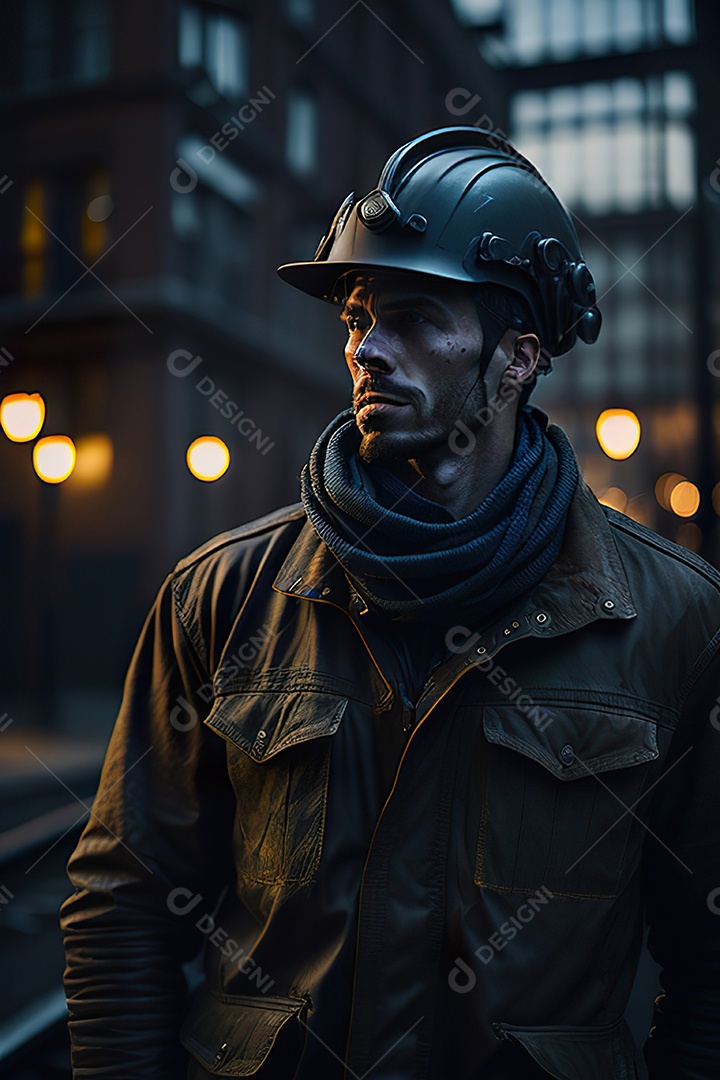 Homem trabalhador em uma cidade.