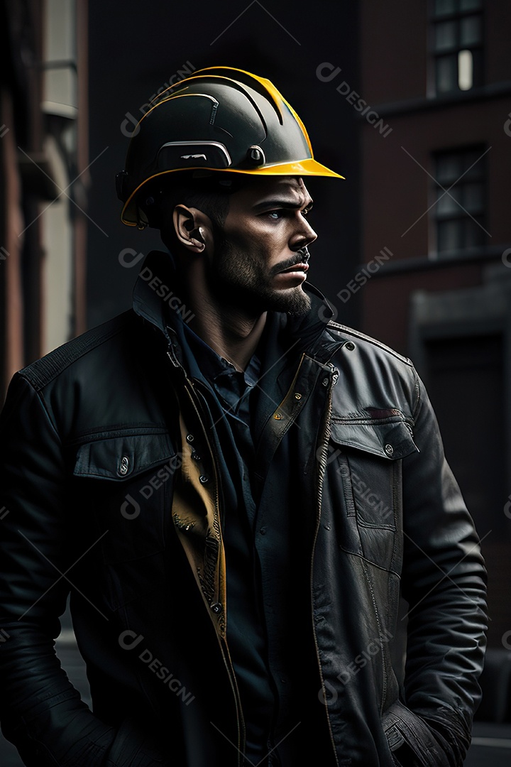 Homem trabalhador em uma cidade.