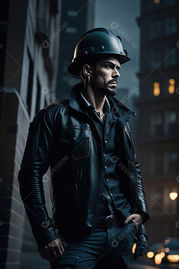 Homem trabalhador em uma cidade.