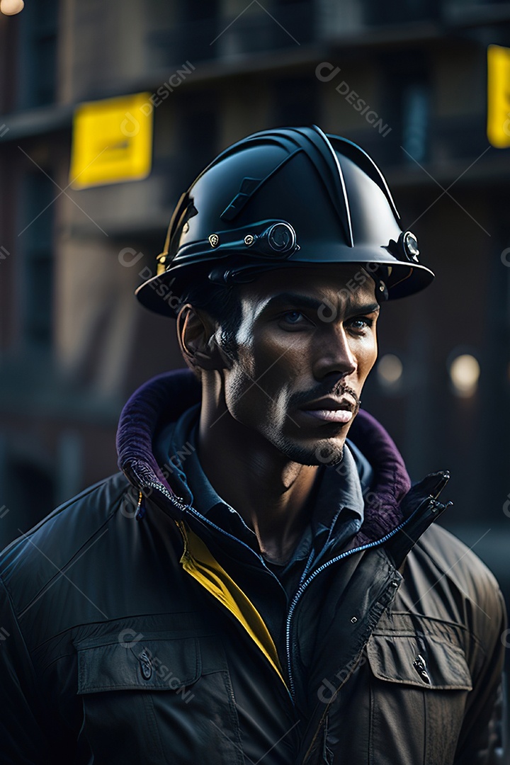 Homem trabalhador em uma cidade.