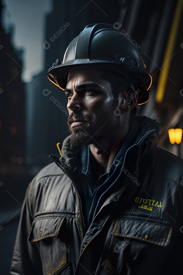 Homem trabalhador em uma cidade.