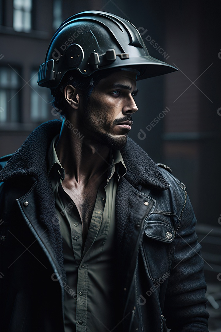 Homem trabalhador em uma cidade.