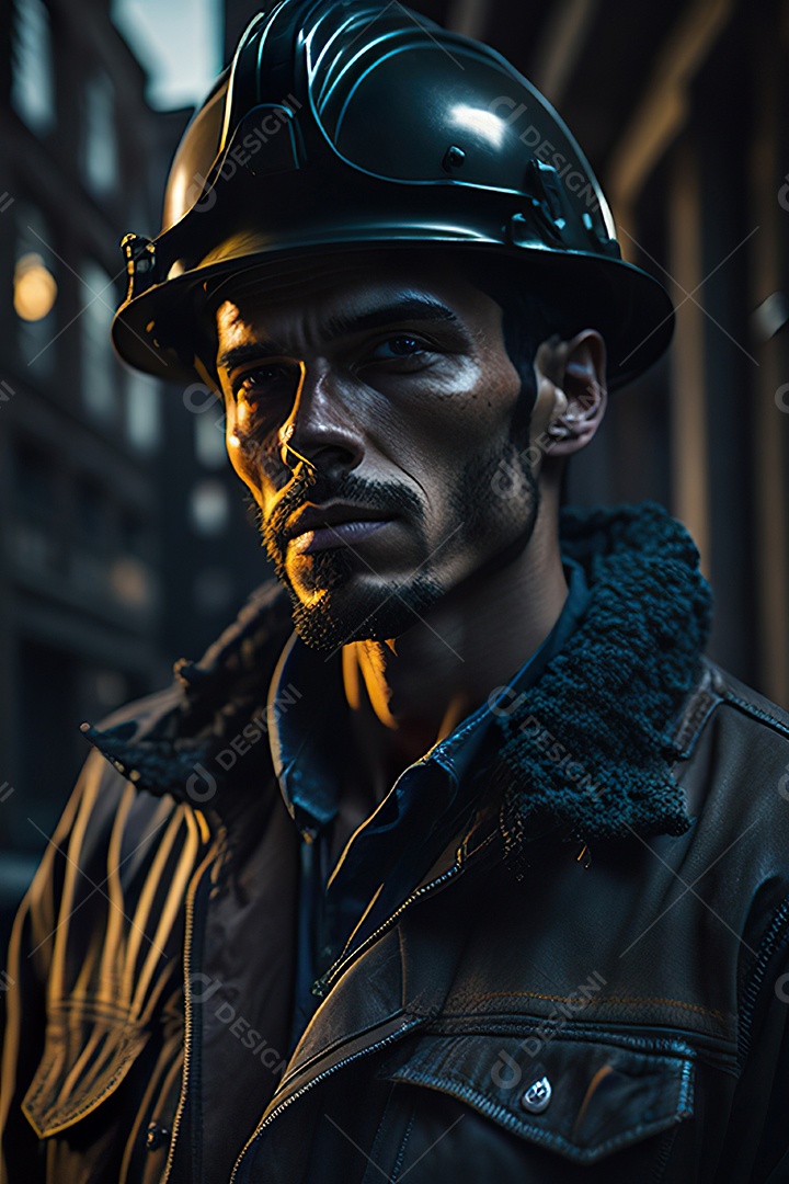 Homem trabalhador em uma cidade.