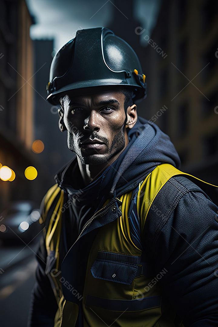 Homem trabalhador em uma cidade.