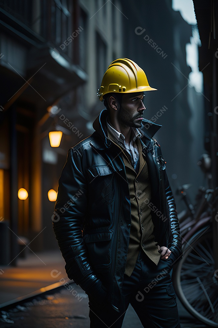 Homem trabalhador em uma cidade.