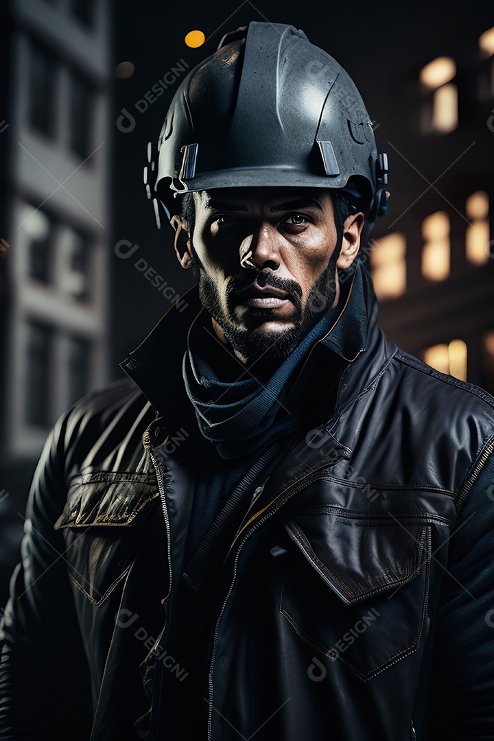 Homem trabalhador em uma cidade.