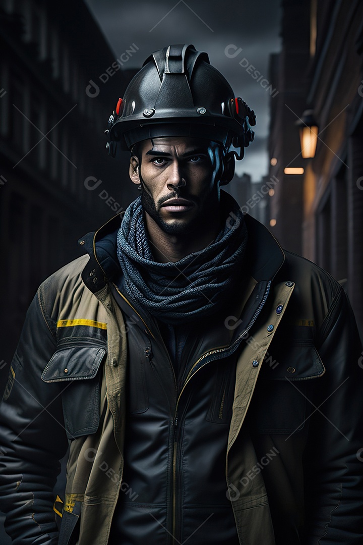 Homem trabalhador em uma cidade.