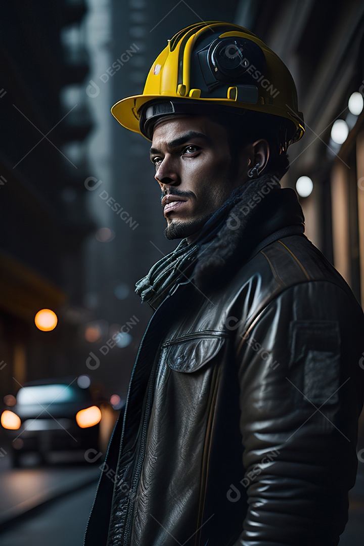 Homem trabalhador em uma cidade.