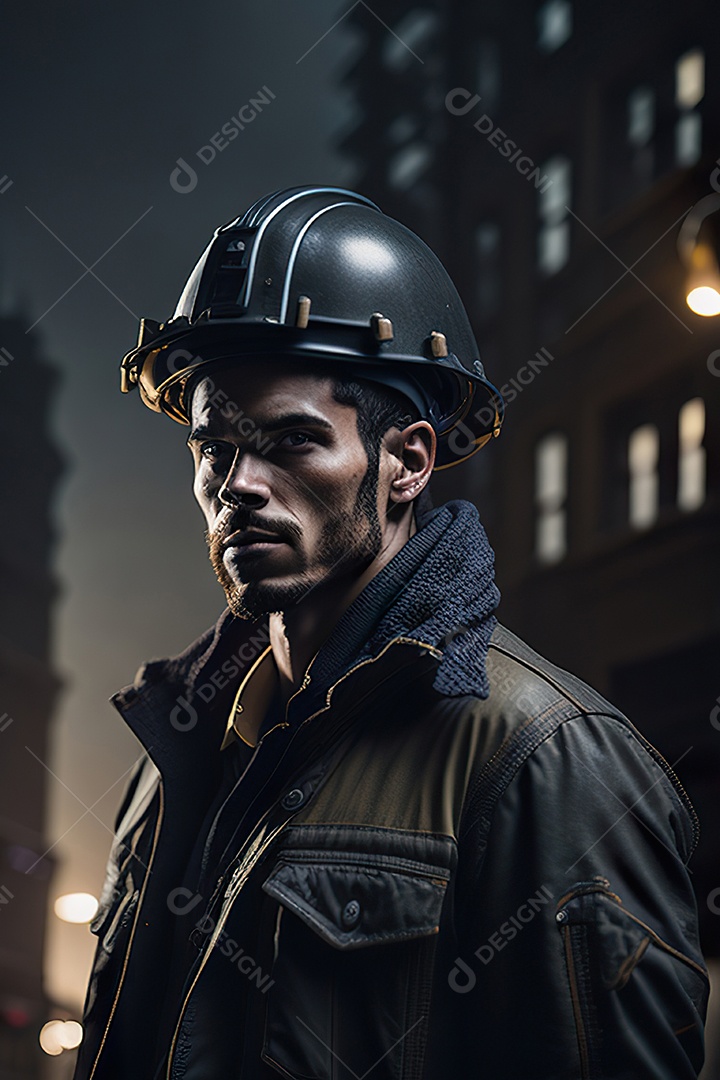 Homem trabalhador em uma cidade.