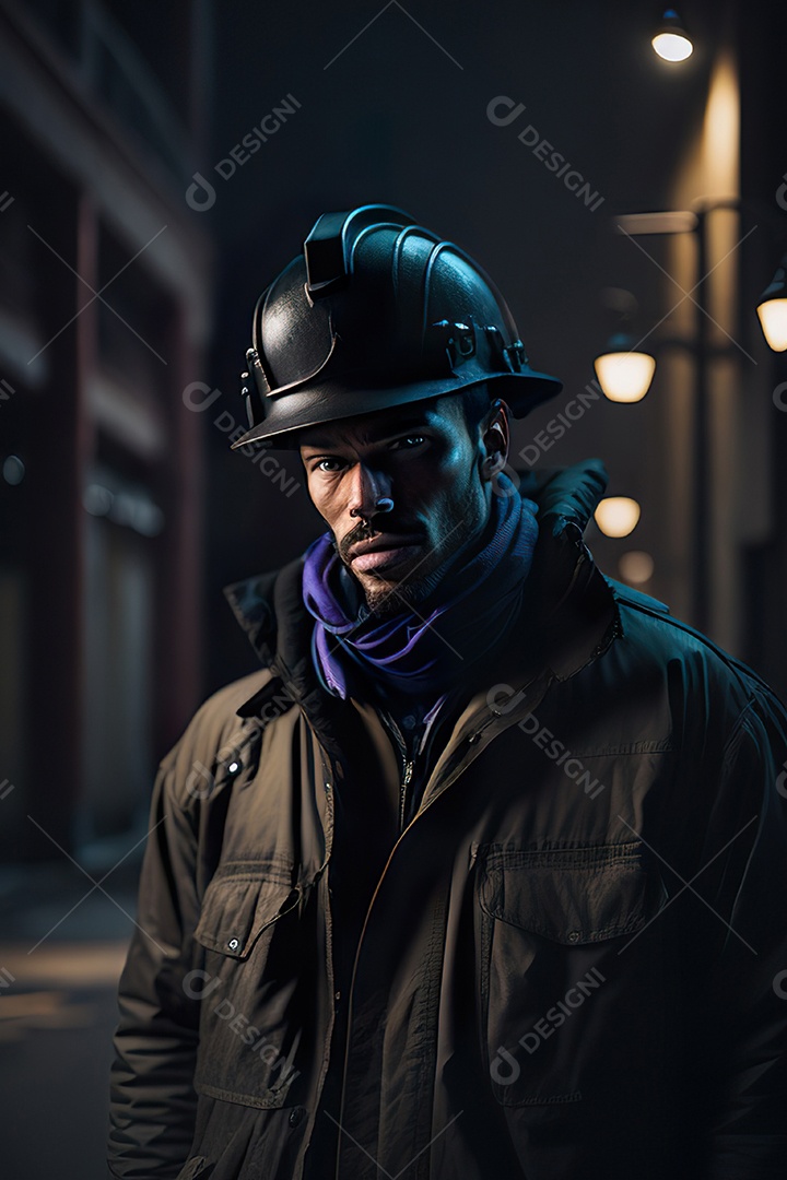 Homem trabalhador em uma cidade.