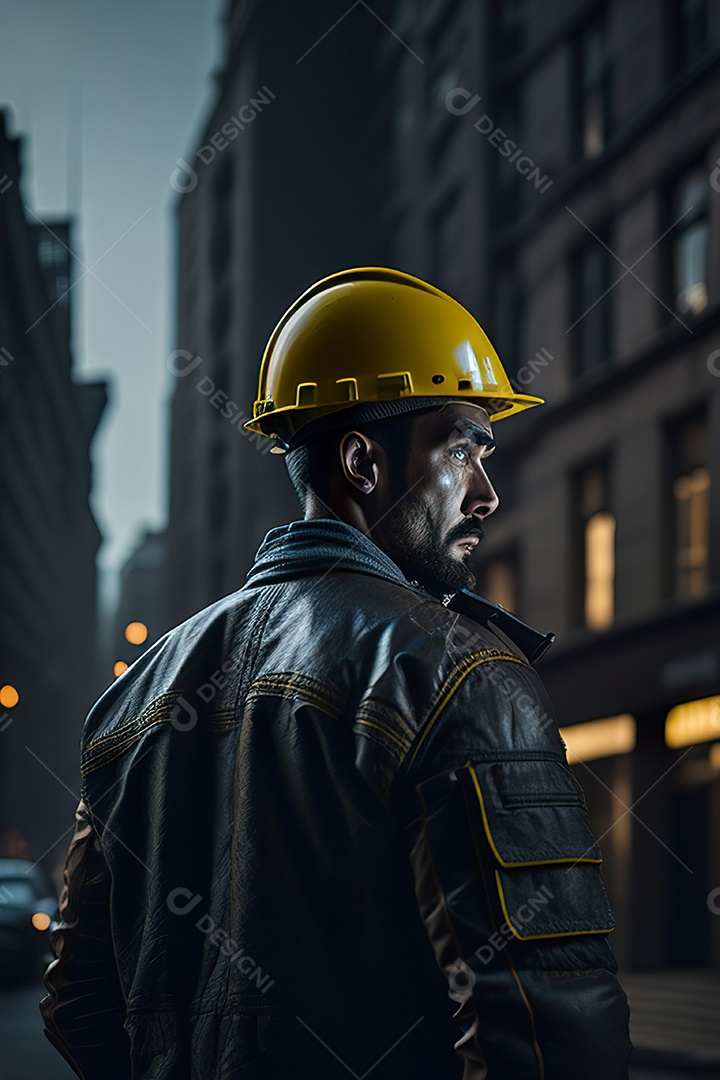 Homem trabalhador em uma cidade.