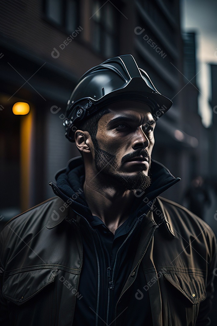 Homem trabalhador em uma cidade.