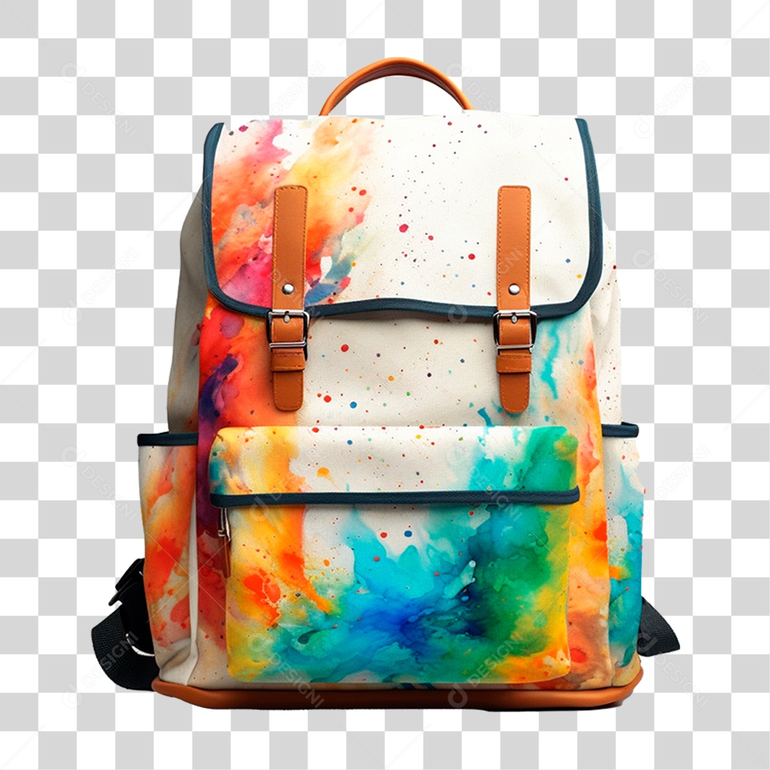 Elemento 3D Mochila de Estudo Suja com Tintas PNG Transparente