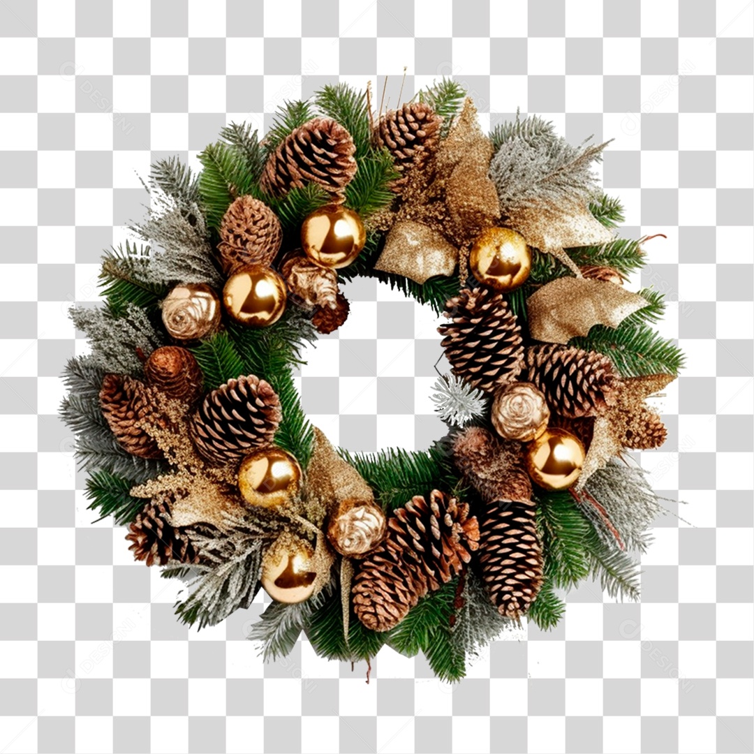 Elemento 3D Coroa de Enfeite de Natal PNG Transparente