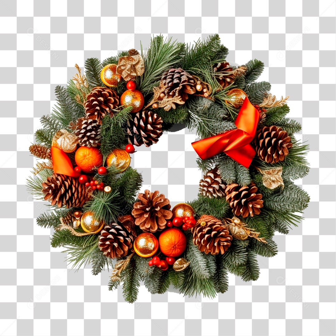 Elemento 3D Coroa de Enfeite de Natal PNG Transparente