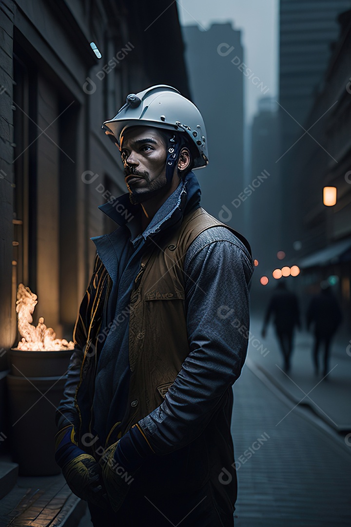 Homem trabalhador em uma cidade.