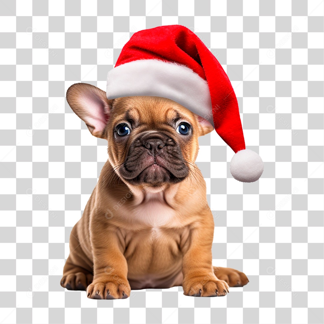 Elemento 3D Filhote de Cachorro com Gorro de Natal PNG Transparente