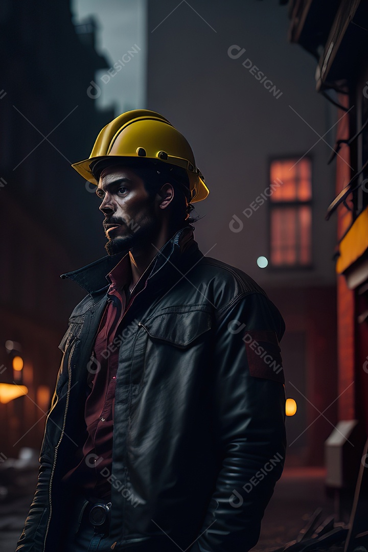 Homem trabalhador em uma cidade.