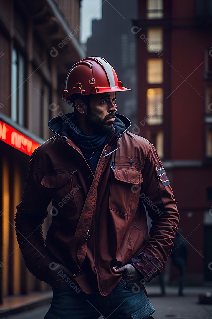 Homem trabalhador em uma cidade.