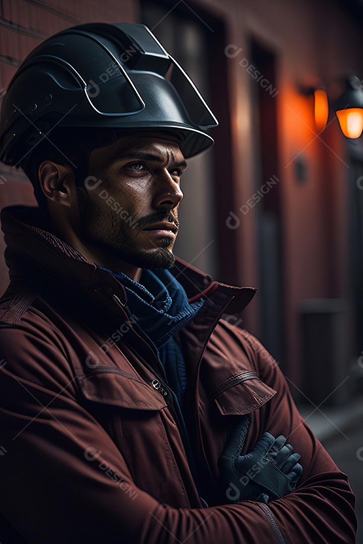 Homem trabalhador em uma cidade.