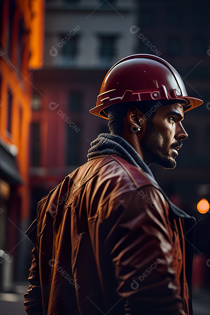 Homem trabalhador em uma cidade.