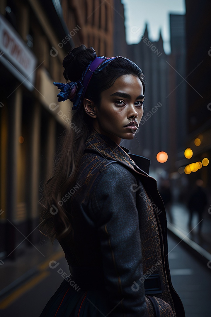 Mulher jovem linda andando sobre rua.