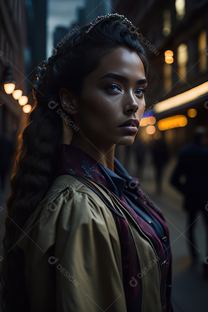 Mulher jovem linda andando sobre rua.