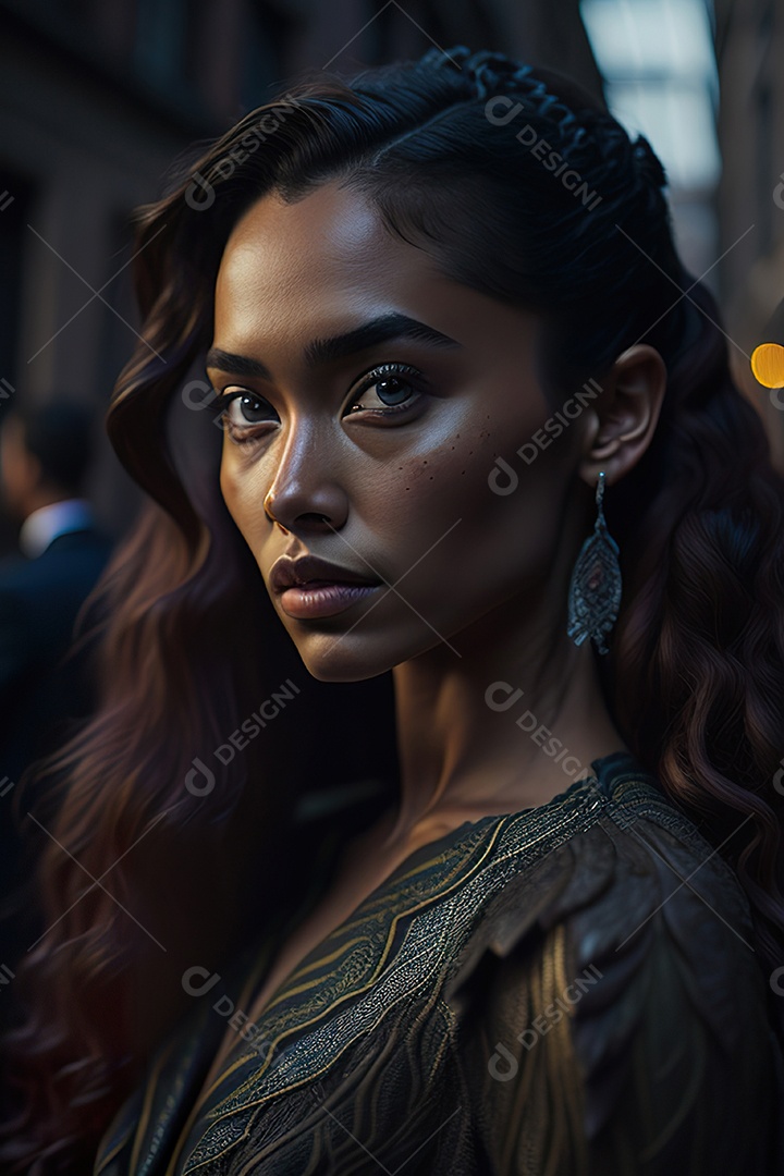 Mulher jovem linda andando sobre rua.