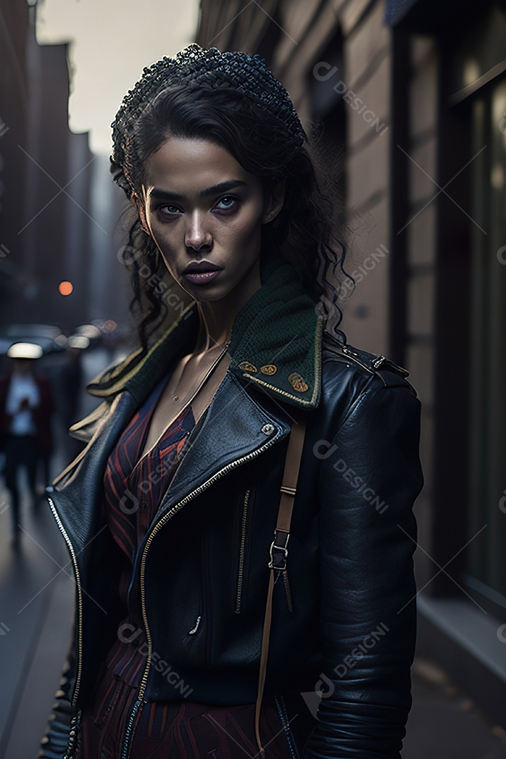 Mulher jovem linda andando sobre rua.