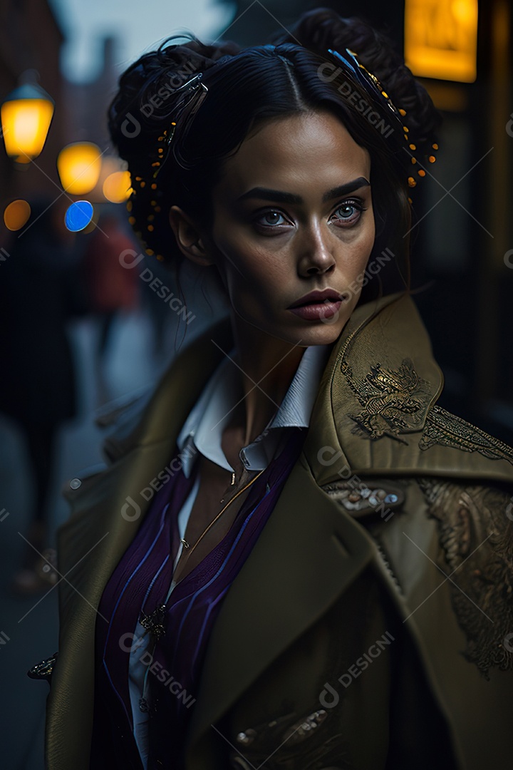 Mulher jovem linda andando sobre rua.