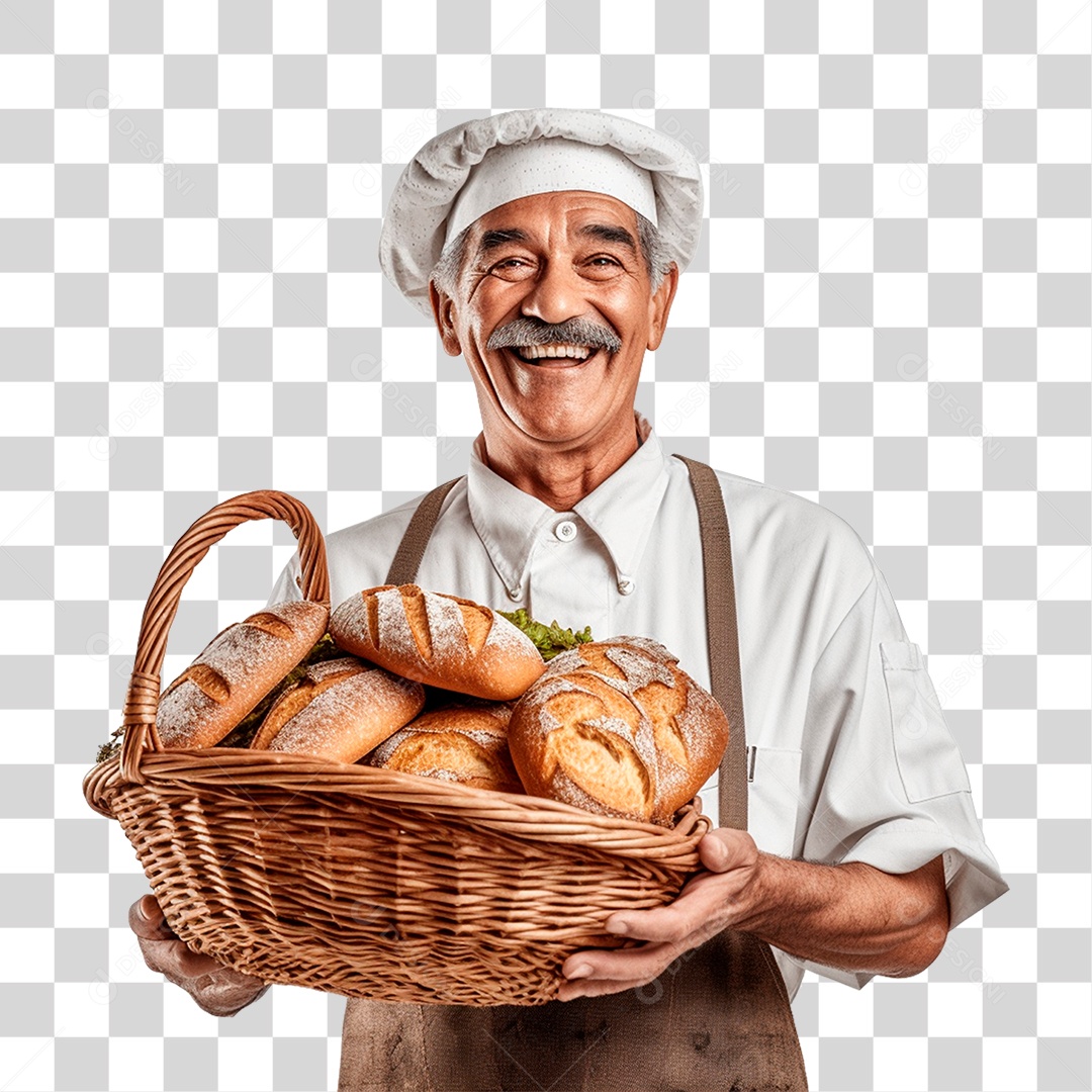 Padeiro Segurando Cesta de Pães PNG Transparente