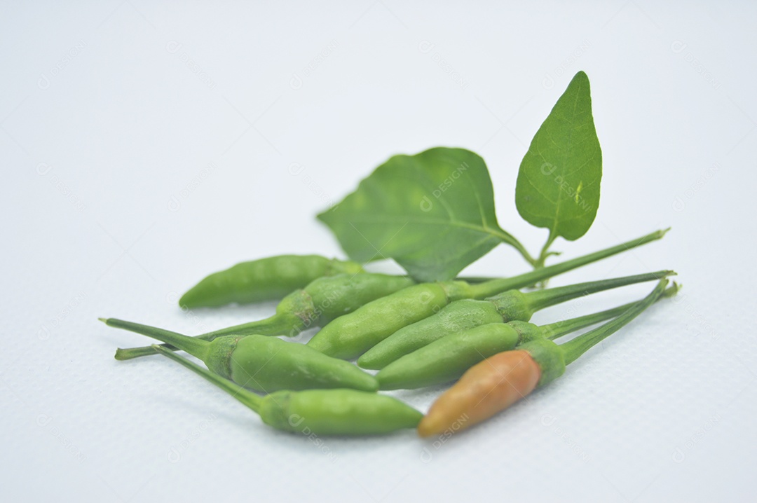 Pimentas verdes sobre fundo branco