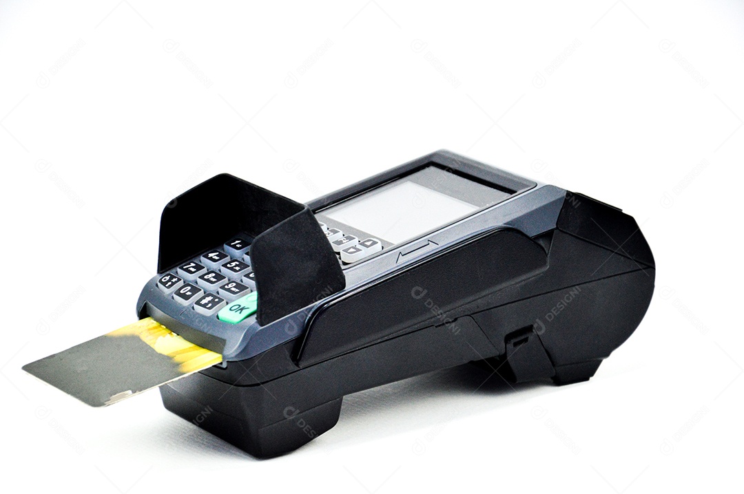 Maquininha de cartão isolada em fundo branco