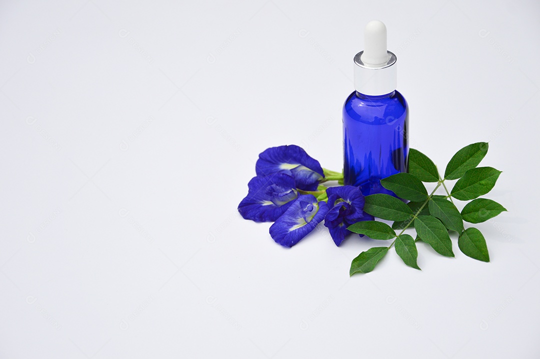 Frasco de soro de óleo de flor de ervilha borboleta